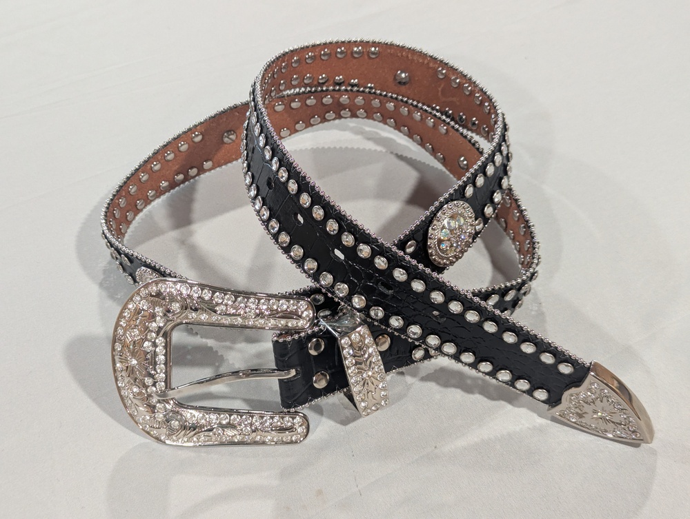Blazin Roxx Belt Womens XL Black Leather Western Rhinestone Studded Buckle